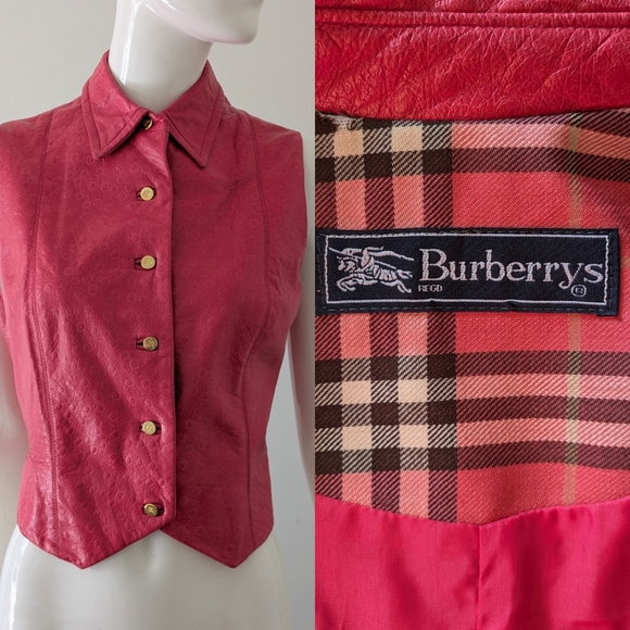 Burberrys Pink Ostrich Leather Vest Vintage 90s Y2K Size 8 - Picture 2 of 9
